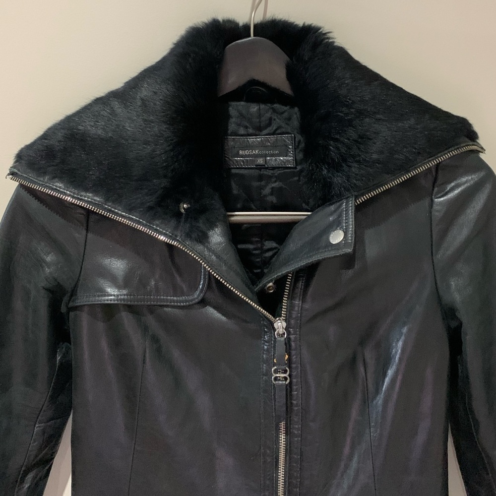 Rudsak Leather Coat with Faux Fur Collar